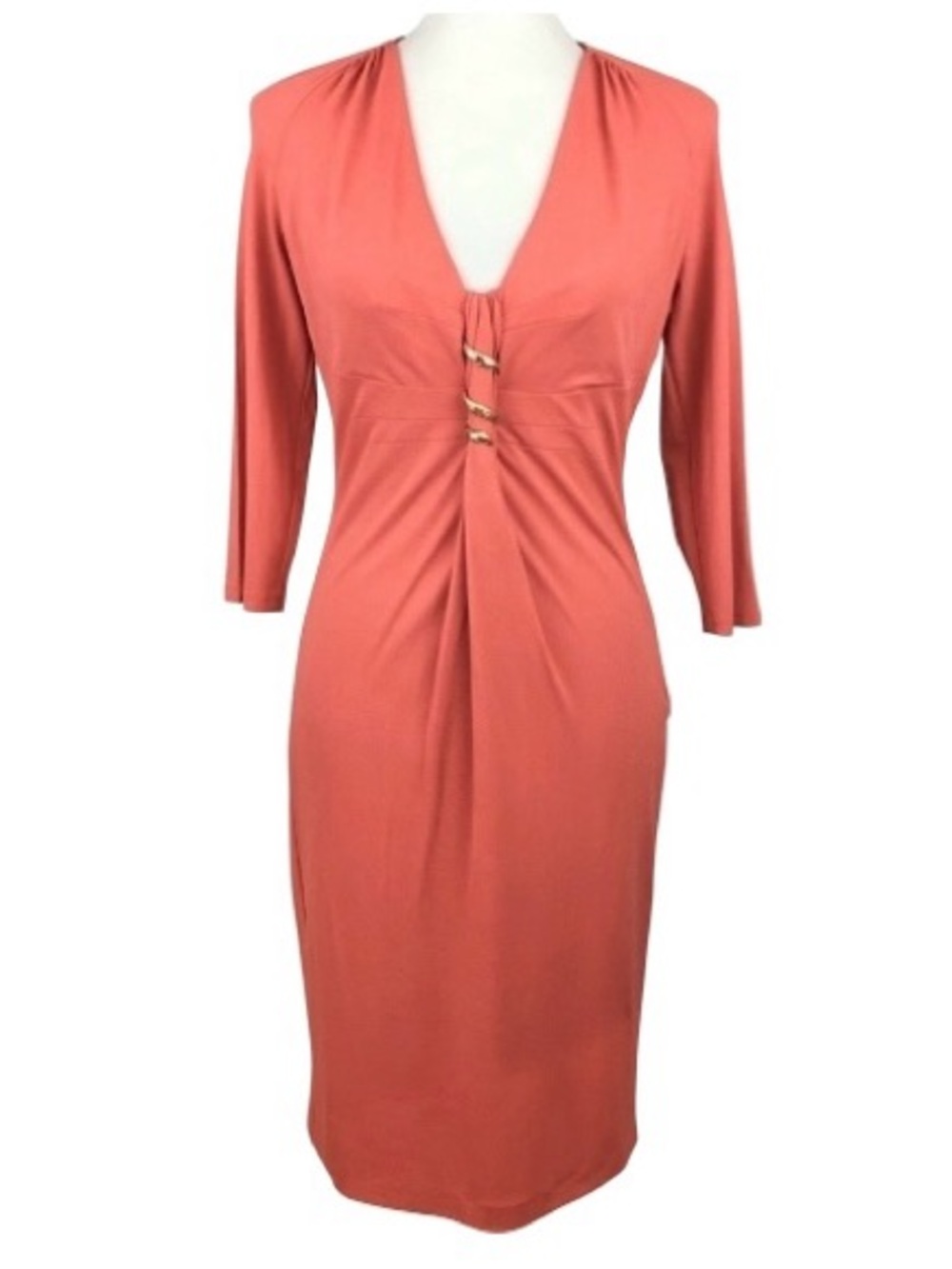 Roberto Cavalli Pink Coral Gold 3/4 Sleeve Sheath Dress